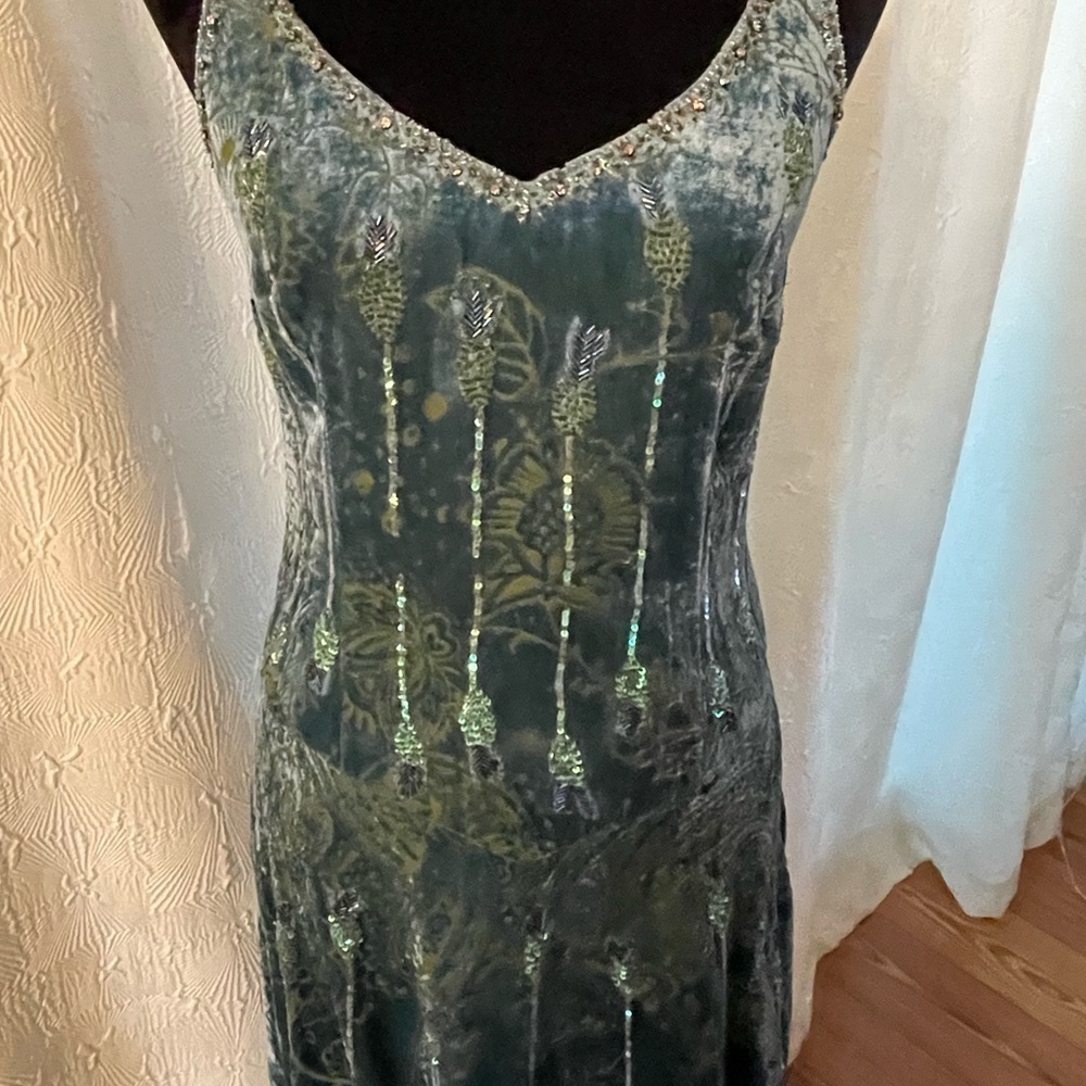 Rickie Freeman for Teri John Dress size 4 fairy burnt velvet green gown